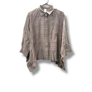 Wynne Layers Oversized Button Down‎ Shirt Women's Medium Taupe Lagenlook Draped